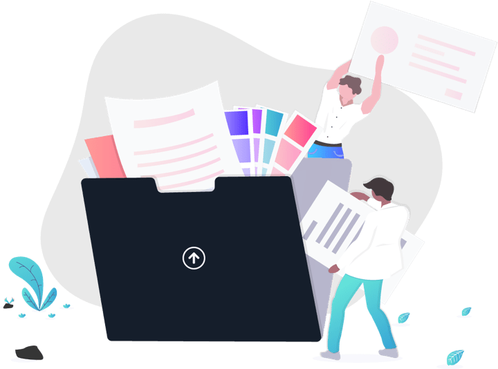 illustration of people putting files in a folder